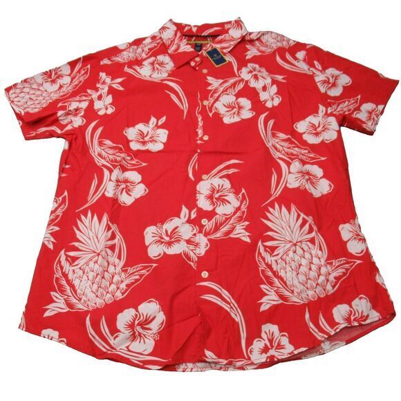 Prince & Fox Hawaiian Shirt Mens XL Red Floral Pineapple Cotton Short Sleeve NEW - Picture 1 of 11